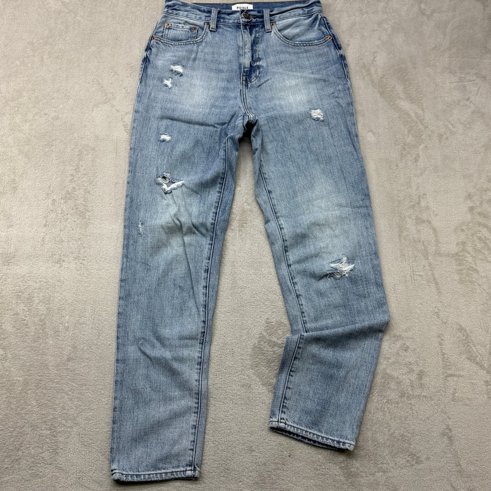 Pistola Straight Leg Jeans Womens 26 Blue Distressed Ripped 90s Y2K Grunge Denim